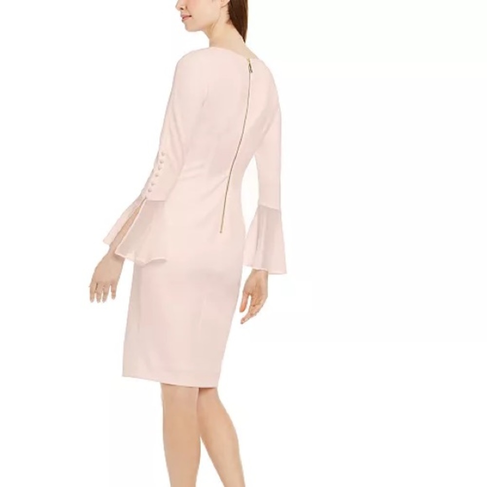 CALVIN KLEIN Chiffon-Bell-Sleeve Sheath Dress
